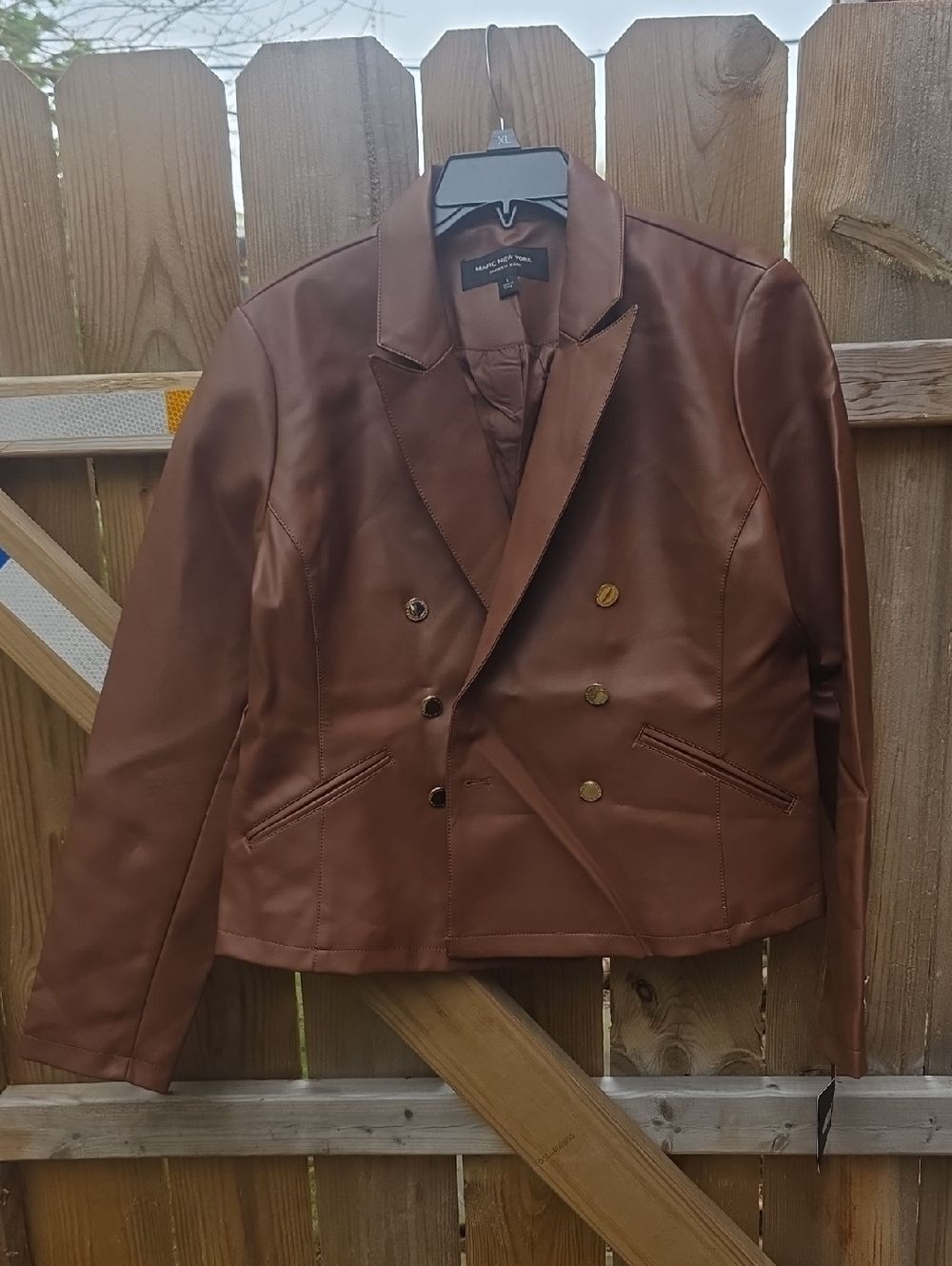 Marc New York Cognac Faux Leather Jacket with Black Label